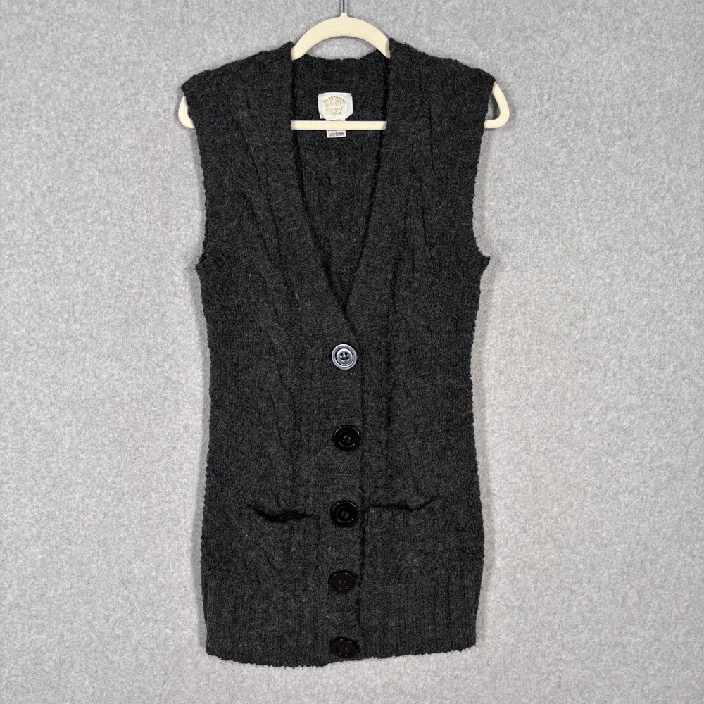 Vintage Y2K Cable Knit Long Sweater Vest Large Cardigan Tunic Farmhouse Heritage